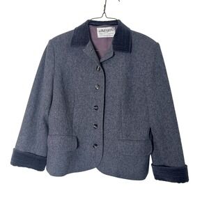 Vintage Jaeger‎ I. Magnin Wool Jacket Grey Velvet Collar Great Britain